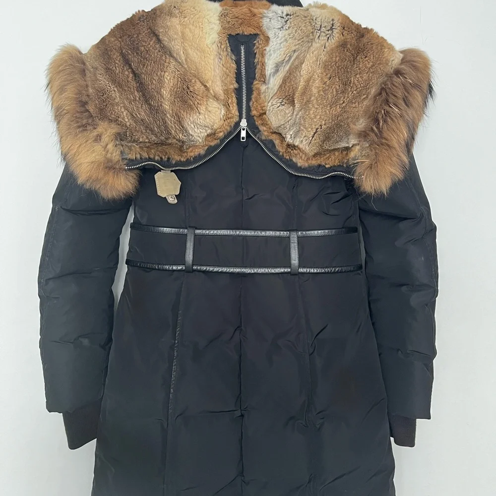 Mackage Black Coat with Brown Fur Trim - Picture 4 of 5